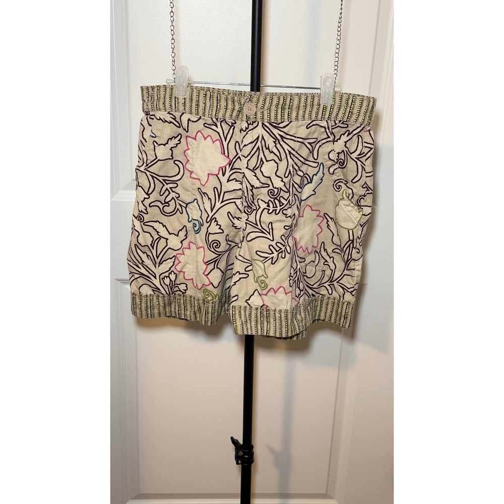 Knox Rose Womens Floral Embroidered Shorts Beige Boho Cotton Lyocell Size M